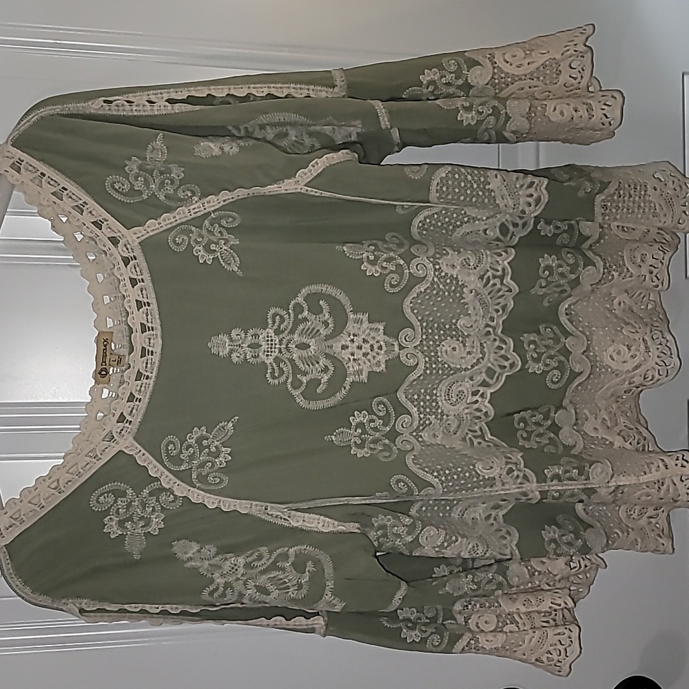 Democracy Sage Green Lace Blouse - Picture 3 of 9
